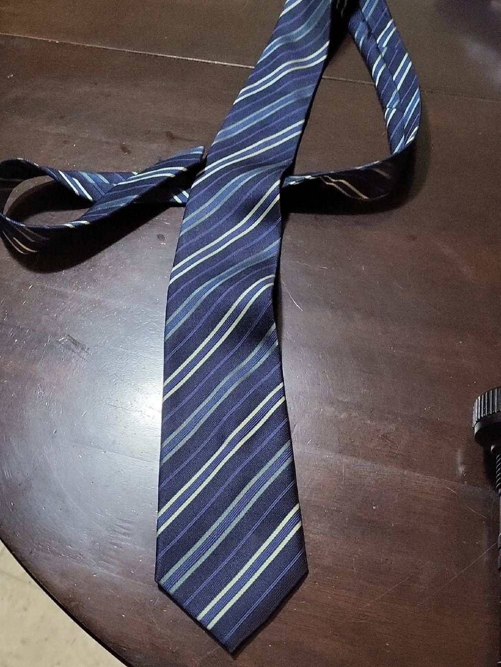 Harve Benard Navy Tie with Light Blue and Green Diagonal Stripes
